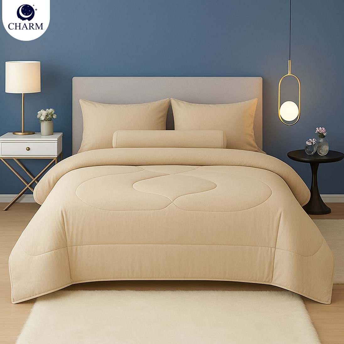 CHARM CLASSIC ชุดผ้าปูที่นอนพร้อมนวม 6 ฟุต 6 ชิ้น สี CREAM_7
